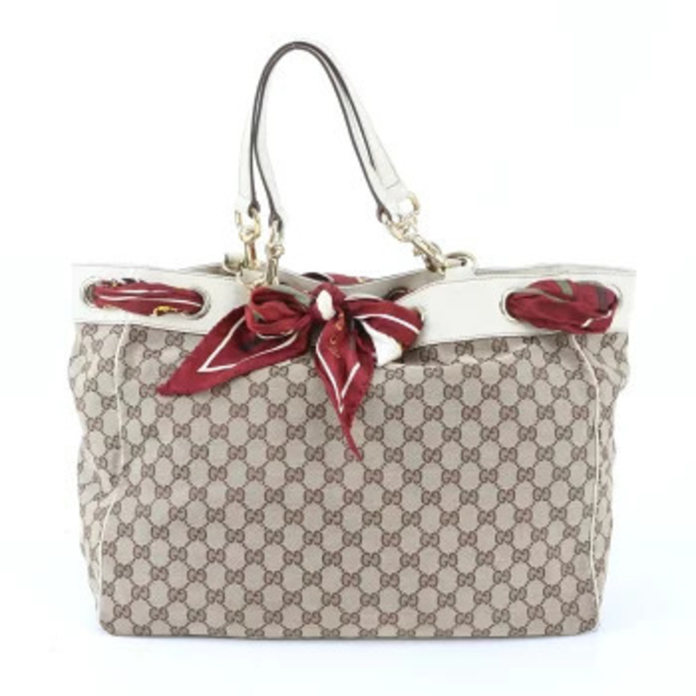 Gucci GG canvas Positano leather tote bag shoulder scarf holder